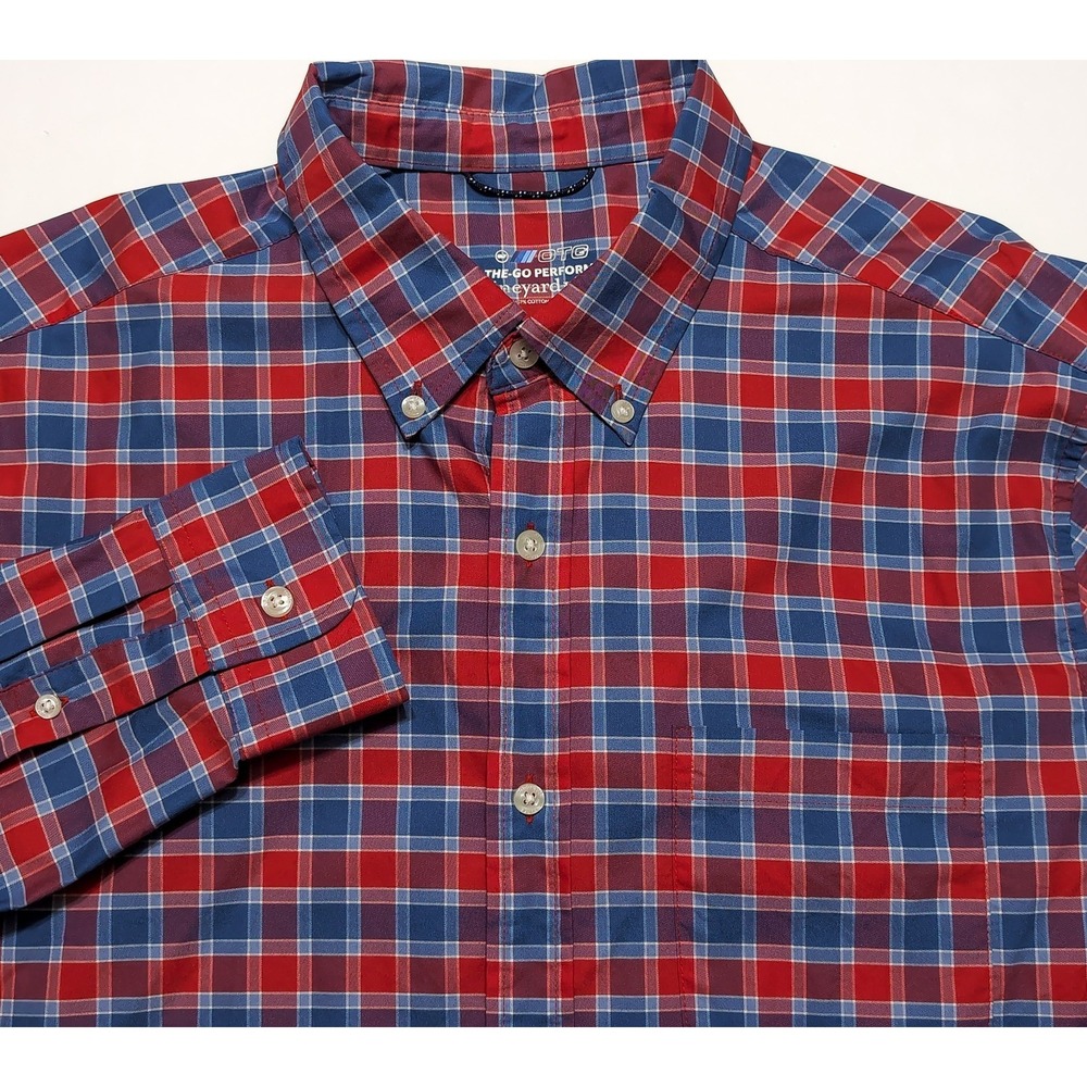 VINEYARD VINES OTG On The Go Performance Long Sleeve Shirt Red Blue brrr Large L